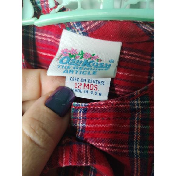 Vintage OshKosh B’Gosh Plaid Tartan Red Dress 12 Months Cotton - Picture 4 of 7